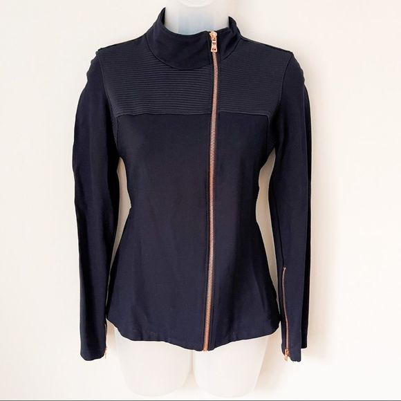 The Base | Sleek Navy Active Wear Zip Up with Rose Gold Zipper - Picture 1 of 7
